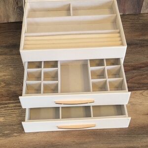 2 Drawer 3 Tier Cream Jewelry Box with Gold Hardware